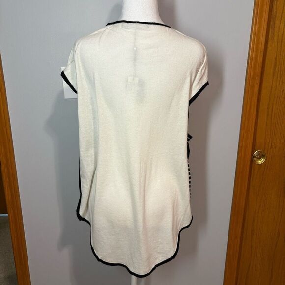 In Cashmere whisper white black stripes cap sleeve lightweight sweater size XL N - Picture 3 of 8